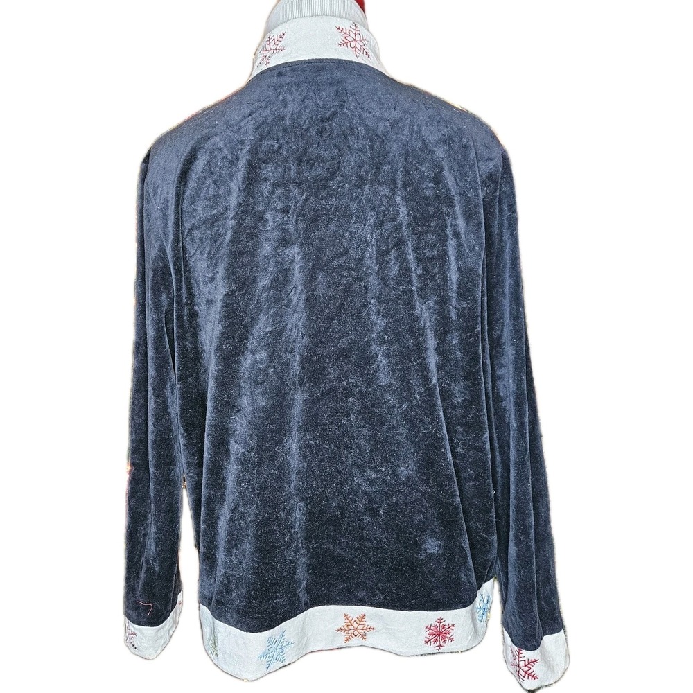 Onque Petite Womens Navy Velour Christmas Santa Reindeer Button Cardigan PS - Picture 5 of 10